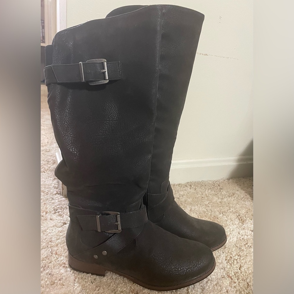 Crown Vintage Bobbie Riding boot Suede Buckles Zipper